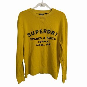 Superdry Sweater Womens XL Yellow Pullover  Oversized Workwear Crewneck Graphic